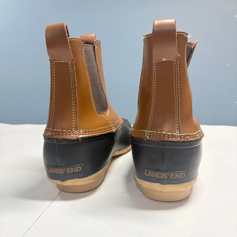 Lands End Leather Rubber Chelsea Duck Boots Mens 9 Brown Black Waterproof Rain